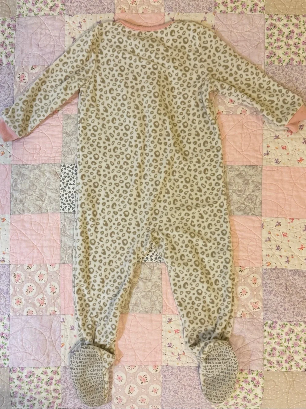 Carter's Beige Leopard Print & Purple Penguin Footed Pajamas